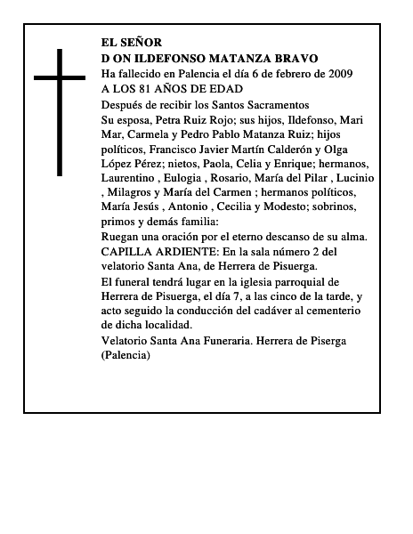 D ON ILDEFONSO MATANZA BRAVO