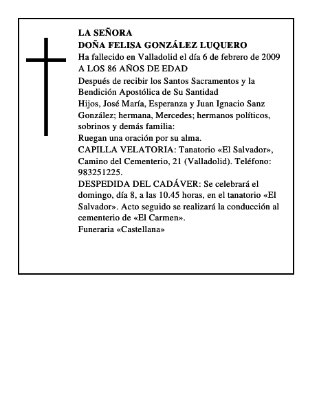 DOÑA FELISA GONZÁLEZ LUQUERO