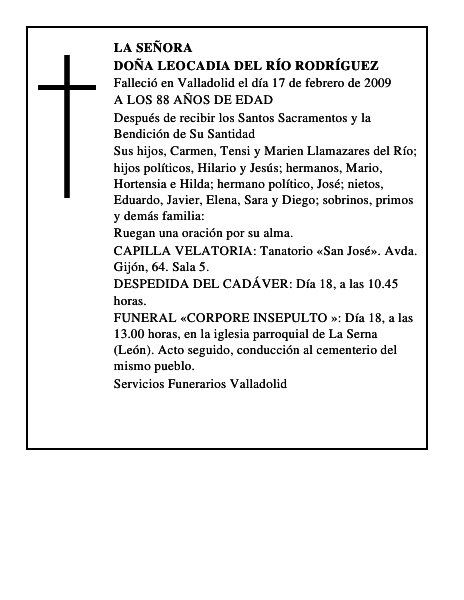 DOÑA LEOCADIA DEL RÍO RODRÍGUEZ