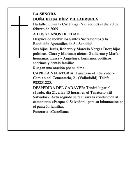 DOÑA ELISA DÍEZ VILLAFRUELA