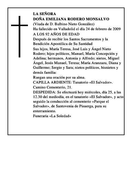 DOÑA EMILIANA RODERO MONSALVO