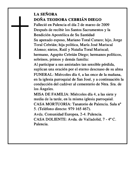 DOÑA TEODORA CEBRIÁN DIEGO