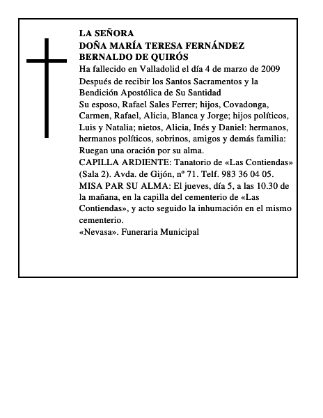 DOÑA MARÍA TERESA FERNÁNDEZ BERNALDO DE QUIRÓS