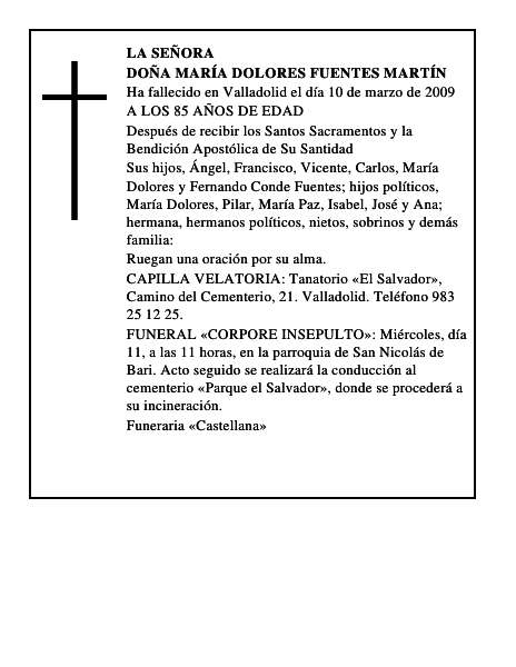 DOÑA MARÍA DOLORES FUENTES MARTÍN
