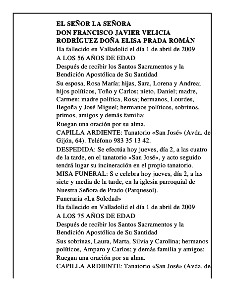 DON FRANCISCO JAVIER VELICIA RODRÍGUEZ DOÑA ELISA PRADA ROMÁN