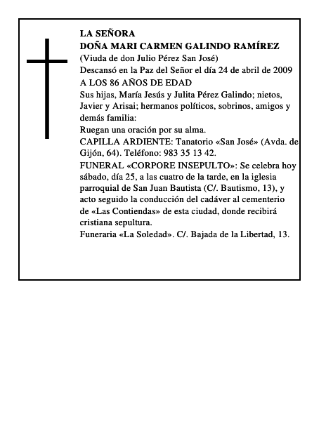 DOÑA MARI CARMEN GALINDO RAMÍREZ