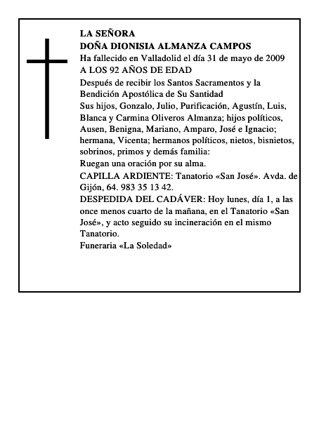 DOÑA DIONISIA ALMANZA CAMPOS