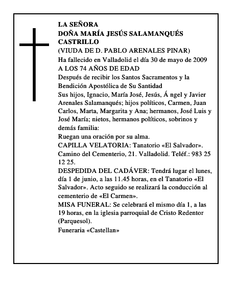 DOÑA MARÍA JESÚS SALAMANQUÉS CASTRILLO