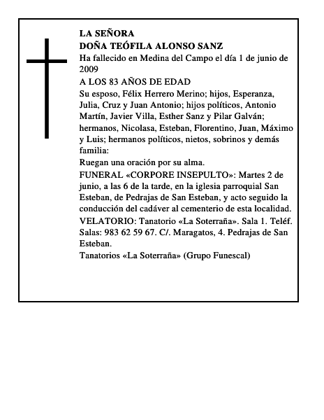 DOÑA TEÓFILA ALONSO SANZ