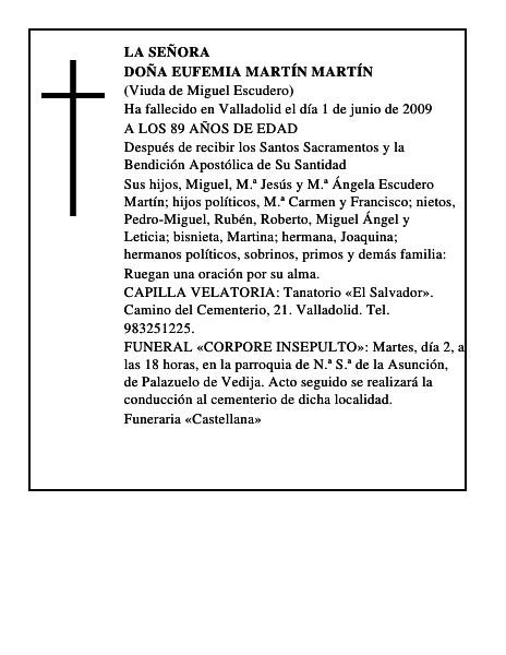 DOÑA EUFEMIA MARTÍN MARTÍN