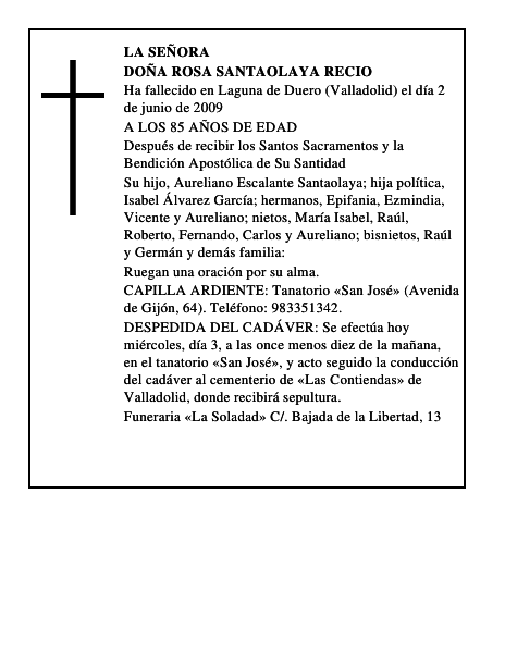 DOÑA ROSA SANTAOLAYA RECIO