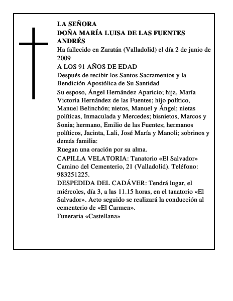 DOÑA MARÍA LUISA DE LAS FUENTES ANDRÉS