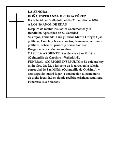 DOÑA ESPERANZA ORTEGA PÉREZ