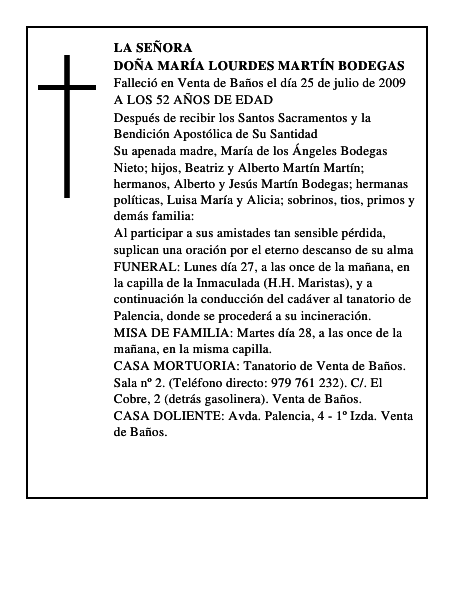 DOÑA MARÍA LOURDES MARTÍN BODEGAS