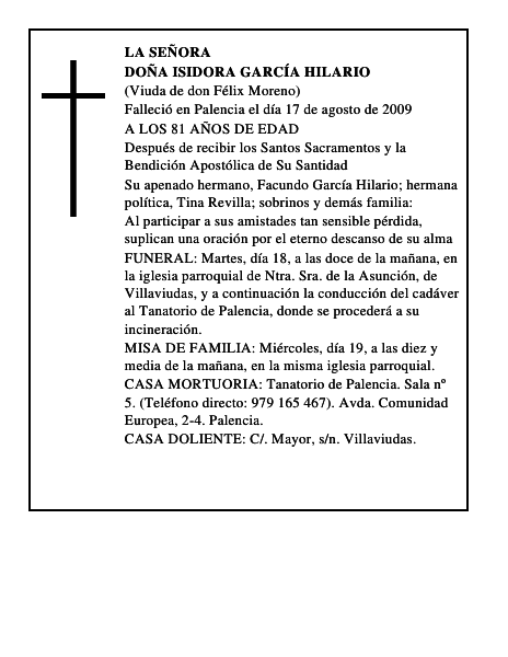 DOÑA ISIDORA GARCÍA HILARIO