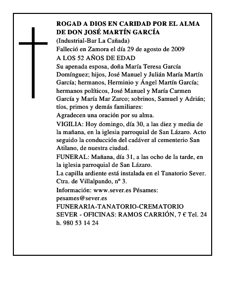 ROGAD A DIOS EN CARIDAD POR EL ALMA DE DON JOSÉ MARTÍN GARCÍA