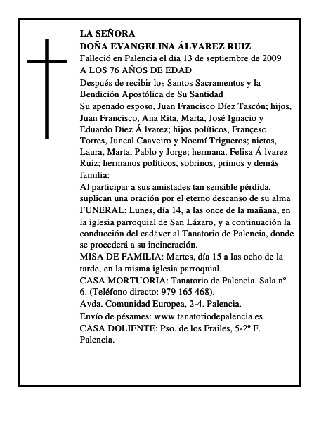 DOÑA EVANGELINA ÁLVAREZ RUIZ