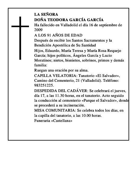 DOÑA TEODORA GARCÍA GARCÍA