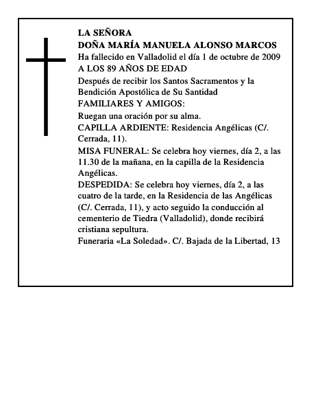 DOÑA MARÍA MANUELA ALONSO MARCOS