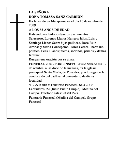 DOÑA TOMASA SANZ CARRIÓN