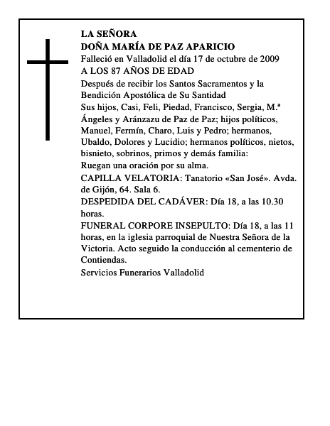 DOÑA MARÍA DE PAZ APARICIO