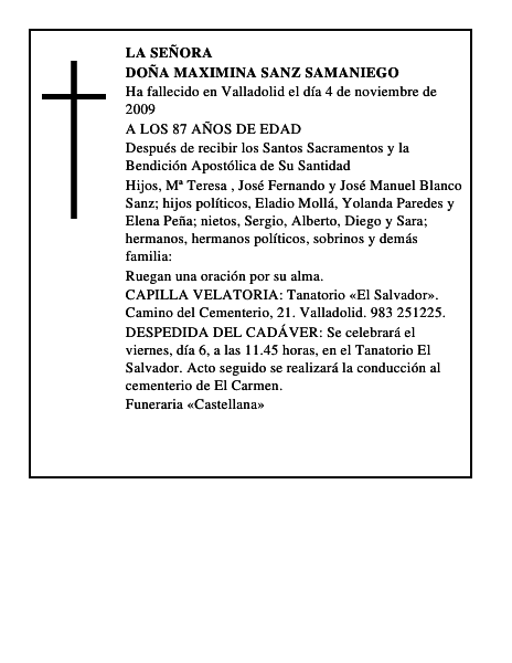DOÑA MAXIMINA SANZ SAMANIEGO