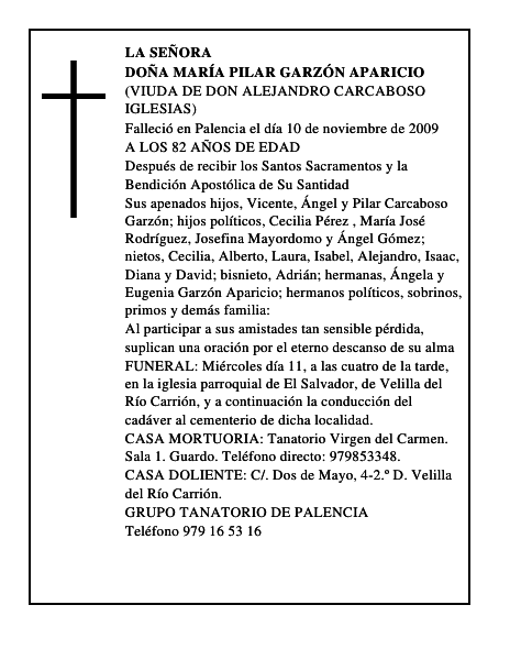 DOÑA MARÍA PILAR GARZÓN APARICIO