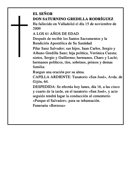 DON SATURNINO GREDILLA RODRÍGUEZ