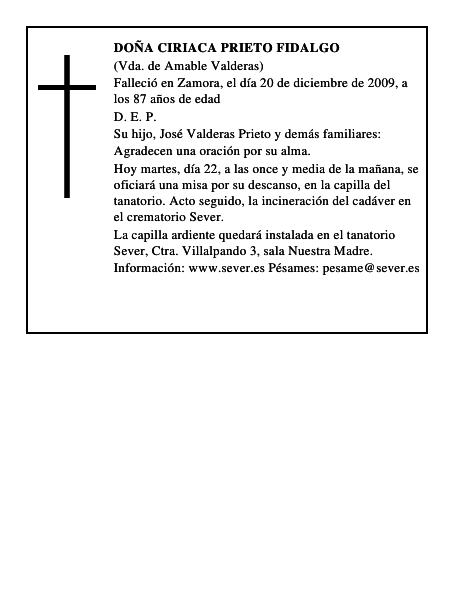 Doña Ciriaca Prieto Fidalgo