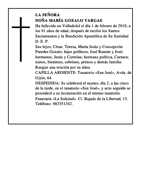 Doña María Gozalo Vargas