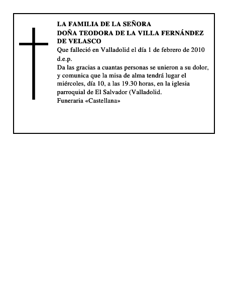 Doña Teodora de la Villa Fernández de Velasco