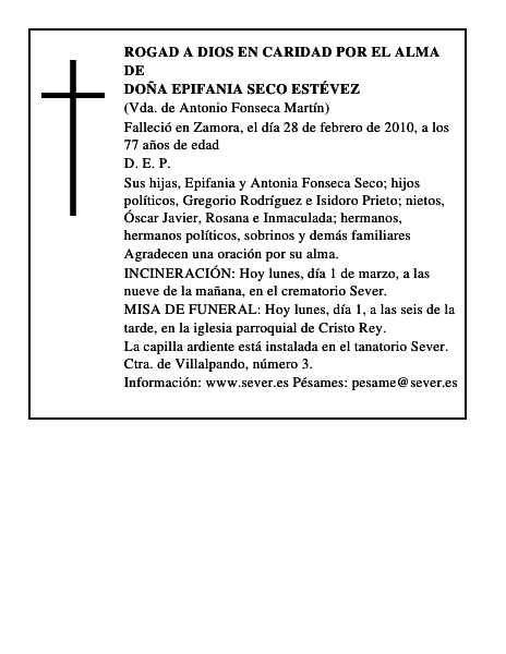 Doña Epifania Seco Estévez