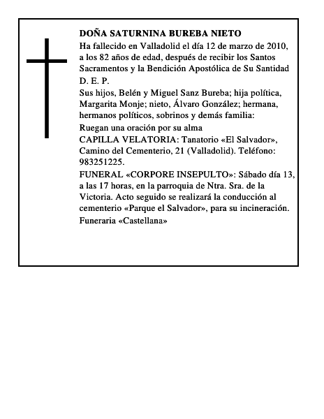 Doña Saturnina Bureba Nieto