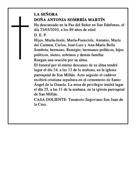 Doña Antonia Sombría Martín