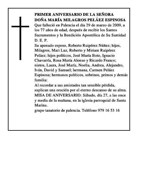 Doña María Milagros Peláez Espinosa