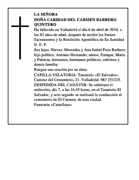 Doña Caridad del Carmen Barbero Quintero
