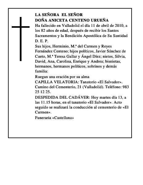 Doña Aniceta Centeno Urueña