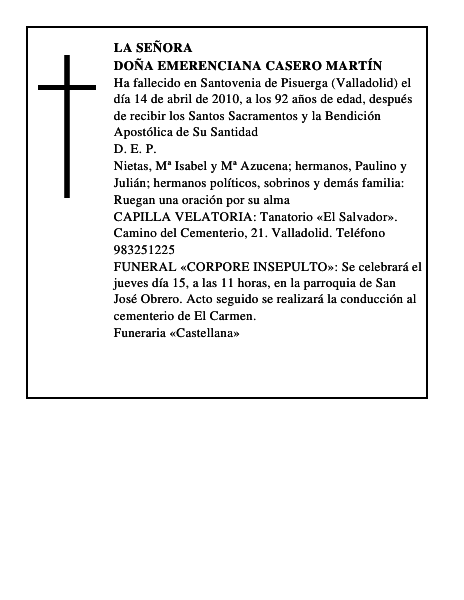 Doña Emerenciana Casero Martín