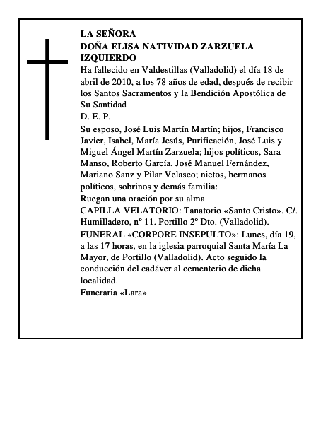 Doña Elisa Natividad Zarzuela Izquierdo