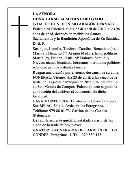 Doña Tarsicia Medina Delgado