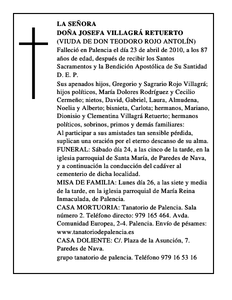 Doña Josefa Villagrá Retuerto