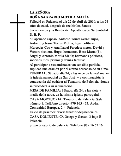 Doña Sagrario Motila Matía