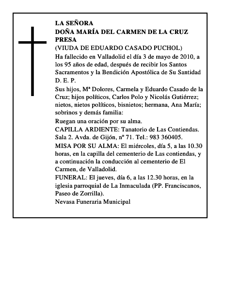 Doña María del Carmen de la Cruz Presa