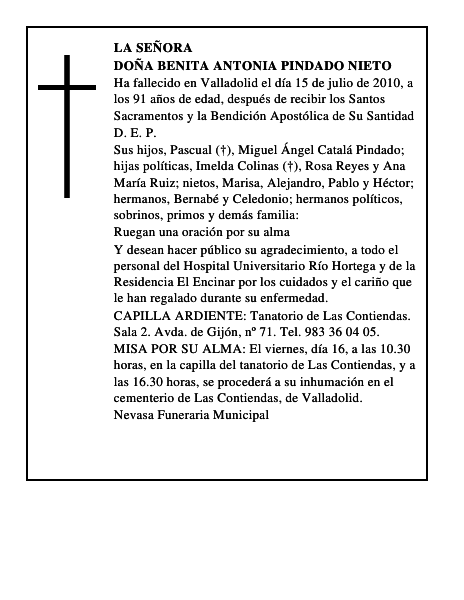 Doña Benita Antonia Pindado Nieto