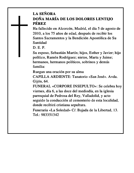 Doña María de los Dolores Lentijo Pérez