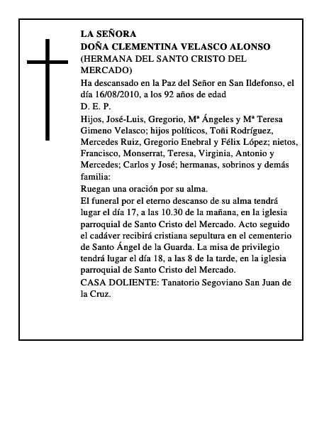 Doña Clementina Velasco Alonso