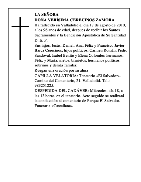 Doña Verísima Cerecinos Zamora