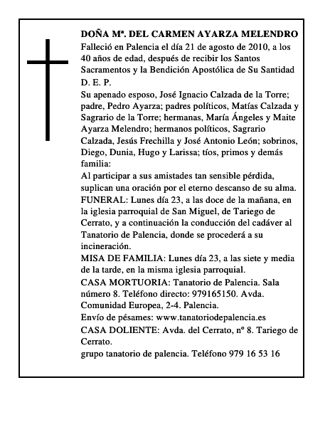 Doña Mª. del Carmen Ayarza Melendro
