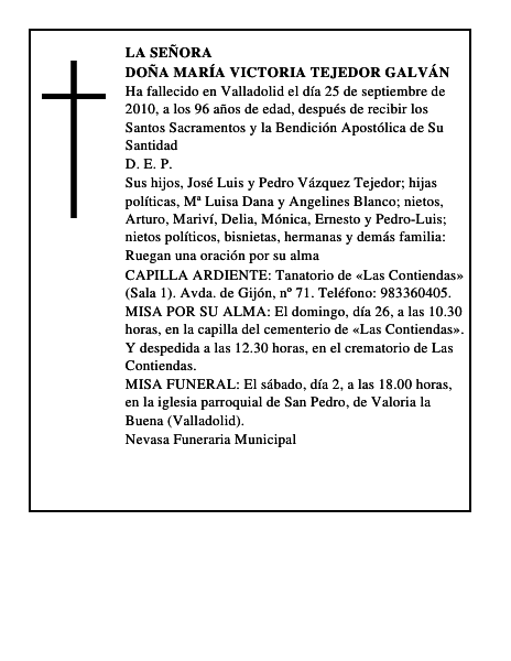 Doña María Victoria Tejedor Galván