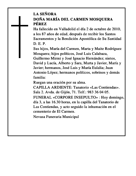 Doña María del Carmen Mosquera Pérez